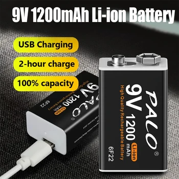 Crown 9V Battery литиево-йонна акумулаторна батерия 6F22 1200 ма батерия 9-вольтовая литиева батерия USB зареждане за метал детектор, играчка с микрофон