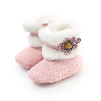 2020 Маркова новост; зимни топли ежедневни ботуши за новородени момичета; декорация от кожа обувки с дължина до средата на прасците без шнур; детски обувки с кожа 0-18 м