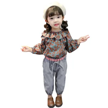 Комплекти дрехи за малките момичета, нова детски дрехи с дълги ръкави, рокля с принтом череши, памук детски костюм за момичета от 2 теми