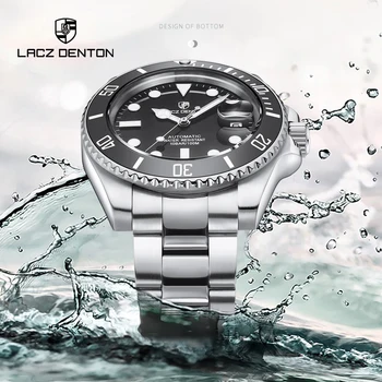 Часовници мъжки автоматично механични часовници Lacz Дентън, модната марка, мъжки часовник със сапфир стъкло, водоустойчив спортен часовник 100 м за мъже
