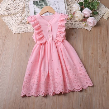 Детски рокли Sodawn, дрехи за момичета, лятна рокля без ръкави, розова рокля-слънце, бебешки дрехи за 4-7 години