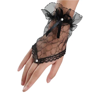 Секси дантелени дамски ръкавици от 1920-те години, черни ръкавици с мрежесто принтом, ръкавици за бала, къси ръкавици без пръсти, декори за сцени, аксесоари за cosplay