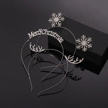 2023 Весела Коледа Лента за коса Сплав Планински кристал Снежинка Оленьи рога лента за глава шнола за коса родословни женски аксесоари за коса, Бижута подарък