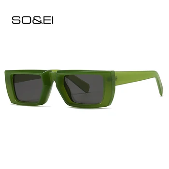 SO & EI Модни малки правоъгълни Дамски слънчеви очила ретро желеобразные градиентные нюанси UV400 мъжки тенденция квадратни слънчеви очила Y2K в стил пънк