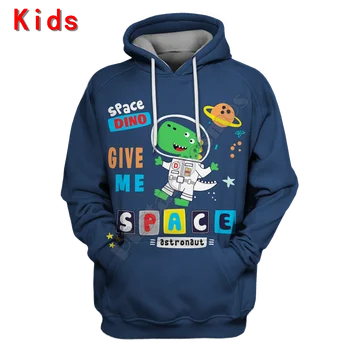 Блузи с участието на астронавти, динозавър, галактики, тениски с 3D принтом, детска hoody с дълъг ръкав за момчета и момичета, забавен пуловер 05