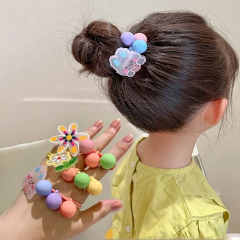 Сладък заек, висулка във формата на цвете, завязки за коса, нескользящий еластична топка в ярки цветове, ленти за cauda equina, въже за коса, детски аксесоари за коса