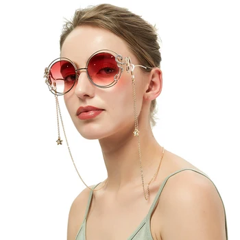 Модерни очила с отложено във формата на капка вода под формата на звездата на сърцето, слънчеви очила, метална верижка, държач за кабел, колие-ремък