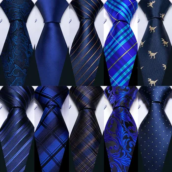 Официално тъмно-синя мъжка вратовръзка, висококачествени копринени обикновена квадратна копчета за ръкавели, набор от класически мъжки костюми, вратовръзка бизнес Бари.Уанг 5260