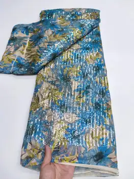 Висококачествена и модерна френска тюлевая еластична тъкан с пайети, африканска лейси плат за сватбена рокля