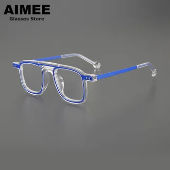 Японската квадратна ацетатная рамки за очила са ръчно изработени в стил ретро, мъжки, дамски, двухлучевые очила по рецепта, оптични очила със синя светлина
