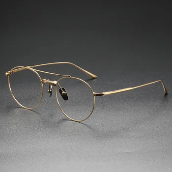 Японската двухлучевая дограма от чист титан ръчно изработени за мъже, дизайнерска мода, големи рамки, оптични очила за късогледство