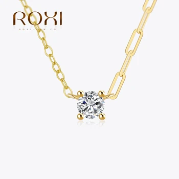 ROXI скрепка Универсално колие-верижка от сребро 925 проба, Златна луксозно бижу с четири диаманта, колие за бр