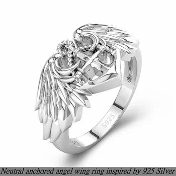 Модерен доход, индивидуалност, неутрален котва, пръстен с крила на ангел, мъжки и женски венчален пръстен, пръстен за сделки на романтичната любов, подарък