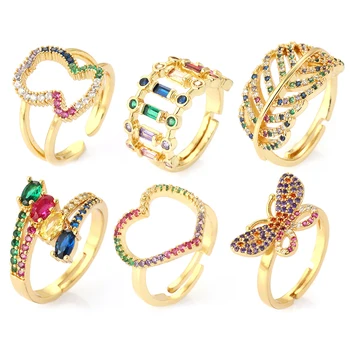 Дамски масивни пръстени с пеперуда в стил бохо, с покритие от разноцветного цирконий, златен цвят, богемное сърцето, готическата естетика, отворен пръстен за мъже