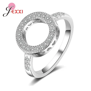 100% 925 сребро, кухи кръгли пръстен с покритие от планински кристал за жени, модни пръстени ангажимент за момичета, пръстени за младоженци