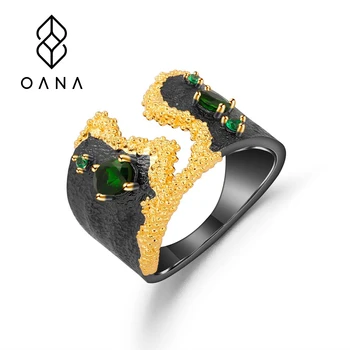 OANA Италианското дизайнерско пръстен със скъпоценния камък на ниша в ретро стил, висококачествено сребро, проба 925, естествен цвят, бижута