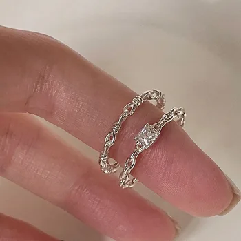 Дамски квадратни пръстени с цирконии, модерно геометрично пръстен-верижка, пръстени в стил пънк, готик, треска, регулируеми по цвят пръстени, Y2K, бижута за момичета, подарък