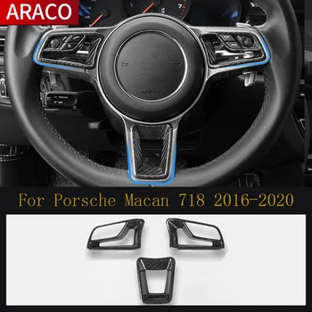 За Porsche Macan 718 етикети на декоративна лента на волана, изработени от въглеродни влакна, Подходящи за Porsche Macan 718 Аксесоари за приключване на колата 2016-2020