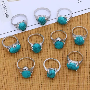 10 бр., комбинация от различни форми, стил, синьо тюркоазено пръстен, модерен метален пръстен, чар, сватбен банкет, пръстен за жени, подарък за момичета