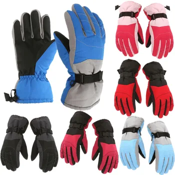 Изолирана зимни топли детски ски ръкавици, ветроупорен водоустойчив детски ръкавици, регулируеми ръкавици за спорт на открито, за езда, с пълни с пръсти