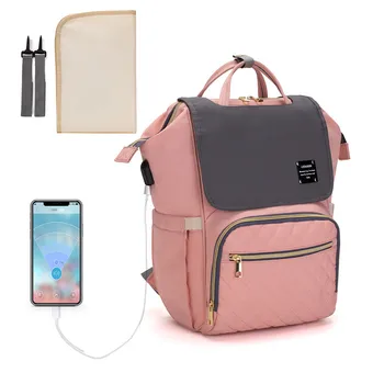 Раница Lequeen, чанта за майките, сгъваема голямата голям чанта за мама и бебе, аксесоари на Bebe, безплатен уплътнение за памперси, USB зареждане