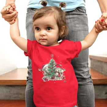 Коледна детска тениска Оверсайз с хубав Модел Мечка от Карикатура, Дрехи за малките Момичета в Европа и Америка, Модни Коледни Детски Блузи