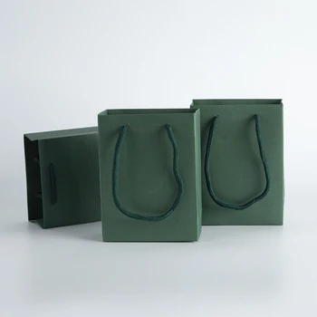 12x5,7x16 см, Тъмно-Зелени Хартиени Подаръчни Торбички от крафт Хартия, Торби-Тоут с Дръжки, Чанти за Пазаруване на Едро за Бутици, Продуктова Кутия за Партита